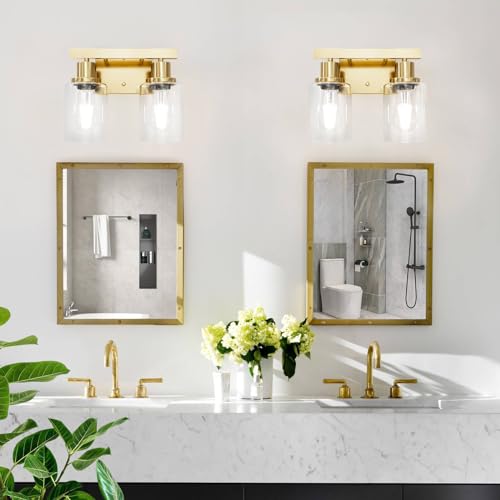 2 Light Brushed Gold Bathroom Vanity Light Bathroom Light Fixtures
