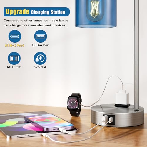 Industrial Blue Table Lamps for Bedrooms Set of 2 (2 Count)