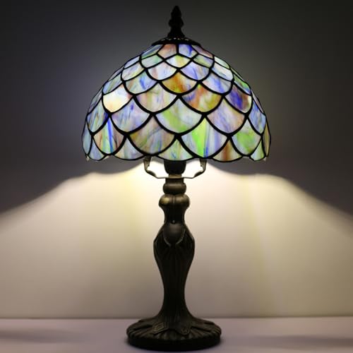 Small Tiffany Table Lamp Stained Glass Lamp Blue FishScales Style