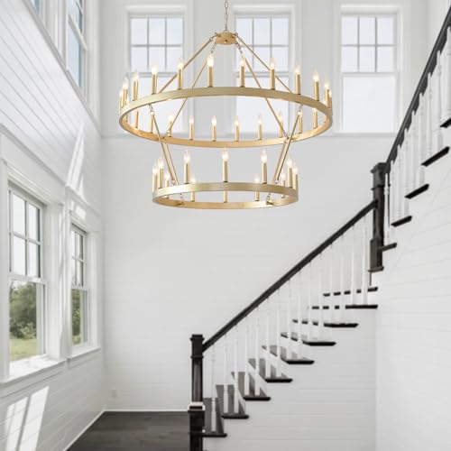 48" Gold Wagon Wheel Chandelier Foyer Chandeliers for High Ceilings