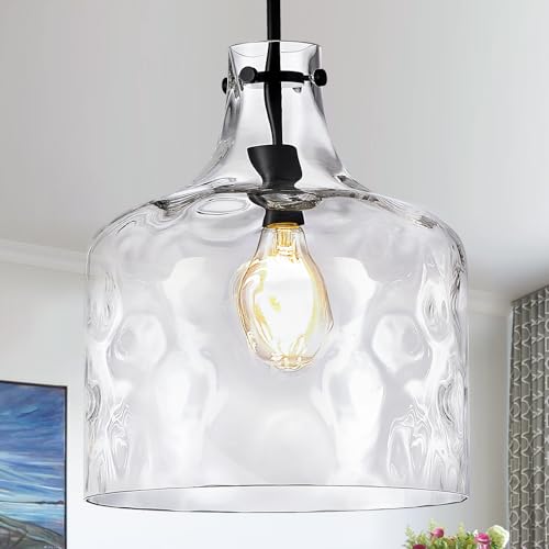 16" Farmhouse Hammered Glass Pendant Light