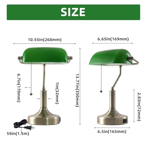 Banker Desk Lamp Green Glass