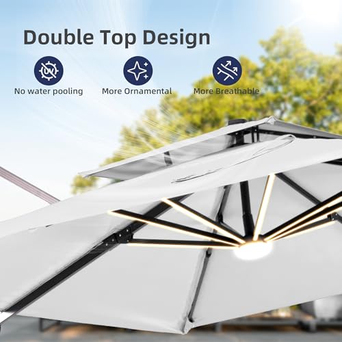 9x12 FT Patio Cantilever Outdoor Offset Umbrella with LED Lights