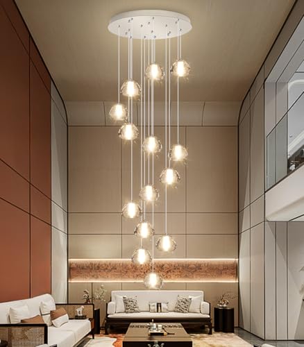 14 Light Modern Chandeliers for Entrance High Ceiling Chandelier Long Lights Fixture LED Ceiling Light Bubble Crystal for Hallway Foyer Stairwell