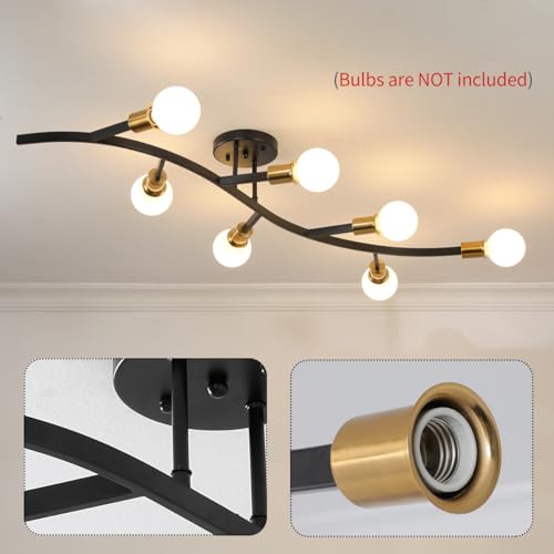 Black and Gold Modern Sputnik Semi Flush Mount Ceiling Light Fixture 7