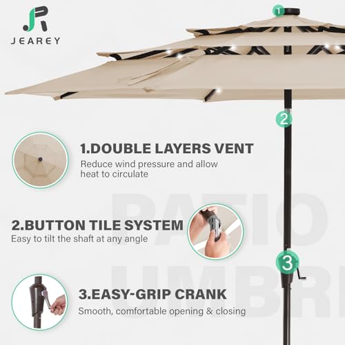 9 ft 3 Tier Outdoor LED Lighted Patio Umbrella w