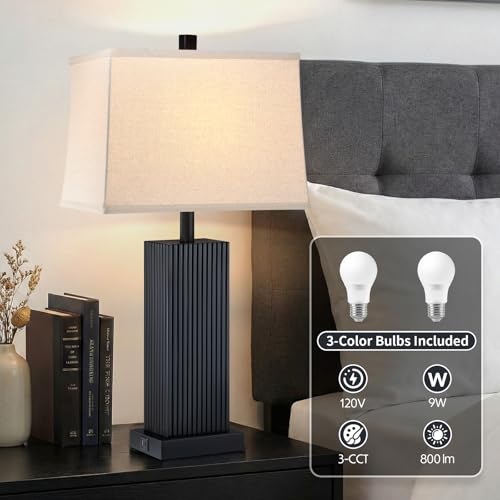 27.5" Black Modern Table Lamps Set of 2 for Bedroom Living Room (2 Count)