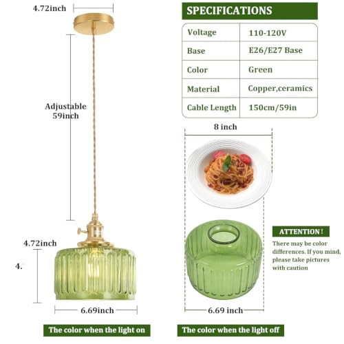Pendant Light with Green Striped Glass Lmapshade