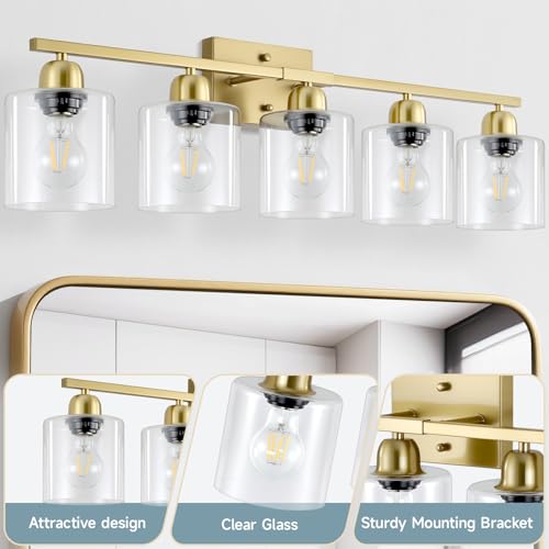 Modern Brushed Gold 5 Light Bathroom Vanity Light