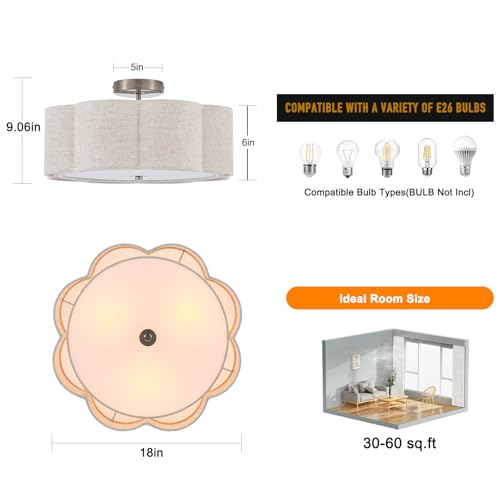18" Large Semi Flush Mount Ceiling Light