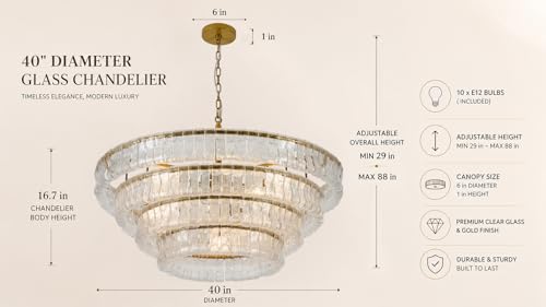 4 Tier 40 Inch Clear Crystal Glass Chandeliers