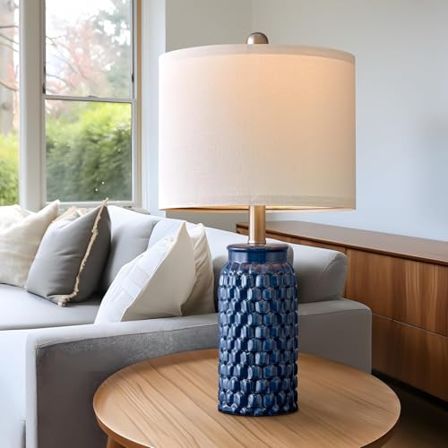 20.5 inches Modern Ceramic Dark Blue Bedside Lamp Set of 2 for Bedroom Decor Farmhouse Table Lamp for Living Room Office Dorm (2 Count)