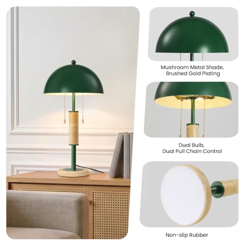 Green Bedside Table Lamp Set 2 Mid Century Modern Tavertine Nightstand Lamp