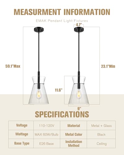 9 Inch Black Pendant Light (2 Count)