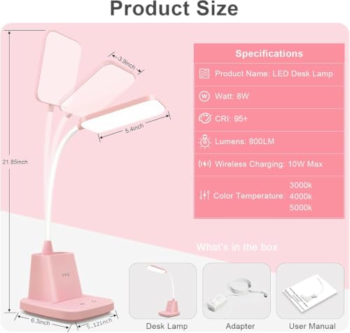 LED Desk Lamp with 10W Wireless Charging & Pen Holder