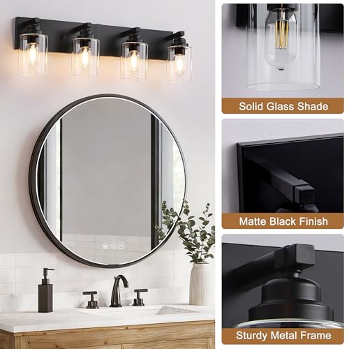 4 Light Matte Black Bathroom Vanity Light