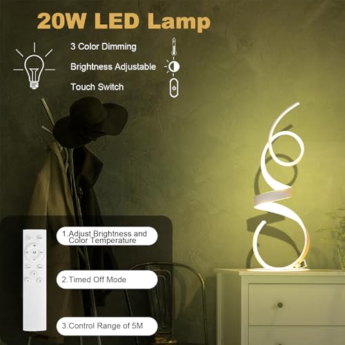 20W 2700LM 3 Colors Dimmable LED Art Table Lamp 21.4 Inch with Touch Switch for Living Room
