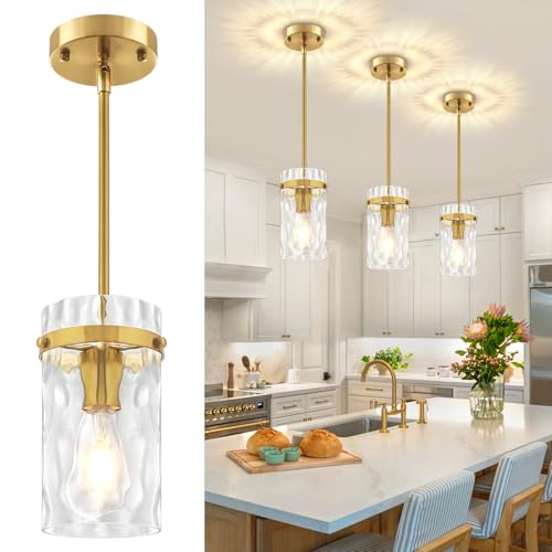 Hammered Glass Pendant Light Fixtures Gold Kitchen Lighting Over Island