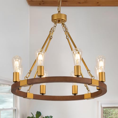 Gold Wooden Wagon Wheel Chandelier 8