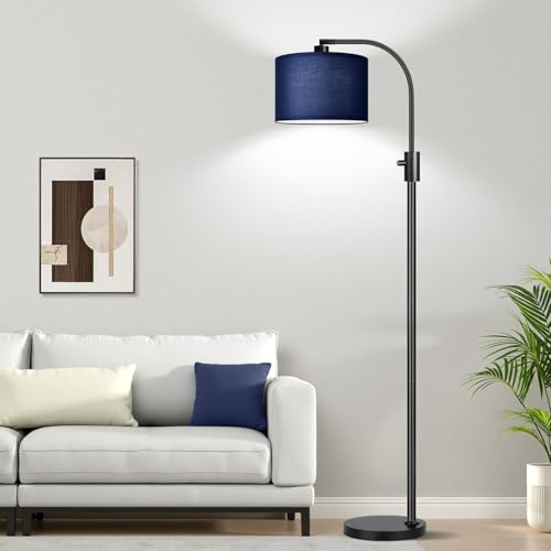 Upgraded Modern Arc Dimmable Tall Standing Floor Lamp with Blue Shade