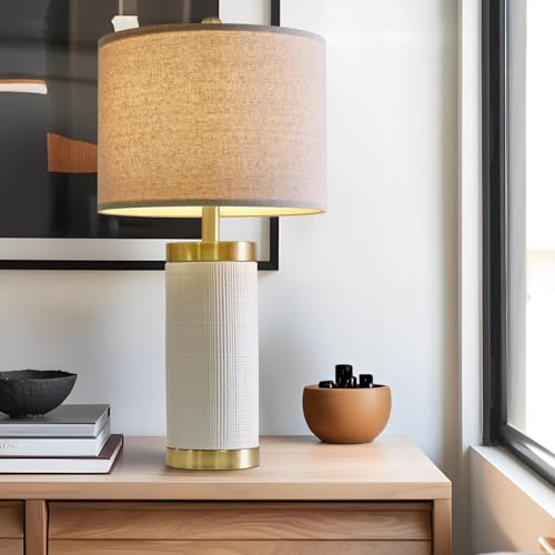 24.5" Modern Ceramic White Bedside Lamp for Bedroom Decor Farmhouse Table Lamp for Living Room Office Dorm (2 Count)
