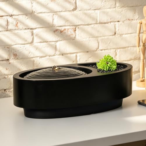 Table Fountain Indoor Water Zen Garden Decor with Succulent Plant