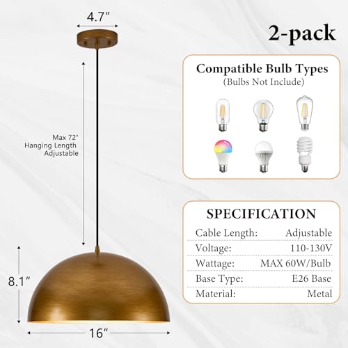 16" Dome Gold Pendant Light