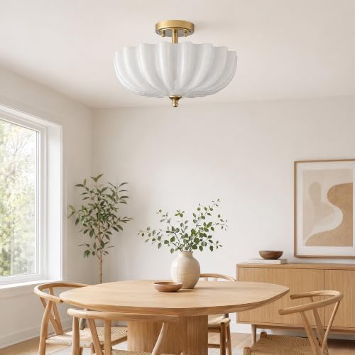 Modern Gold Milky Crackle Glass Semi Flush Mount Ceiling Light