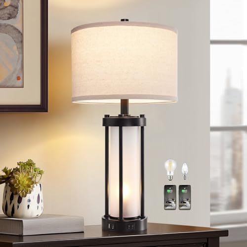 Modern Table Lamps for Living Room with 2 USB Charging Ports