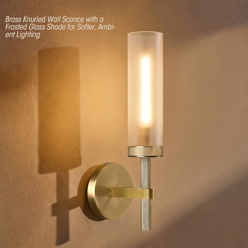 15" Knurled Brass Bathroom Wall Sconces