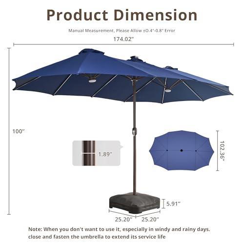 15Ft Patio Umbrella With Multicolor Solar Light