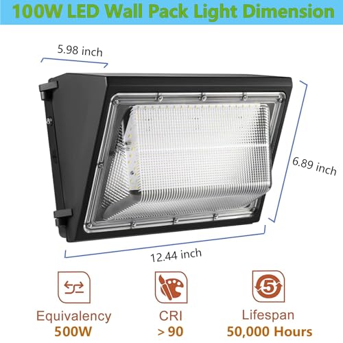 1 10V Dimmable 100W LED Wall Pack Light with Dusk to Dawn Photocell
