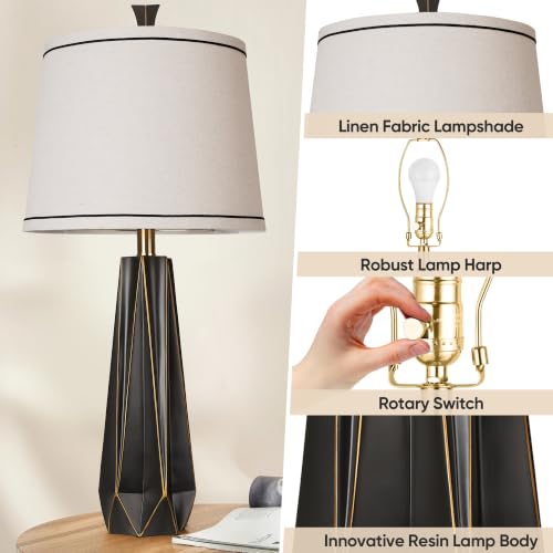 27" Black Gold Rim Resin Table Lamp (2 Count)