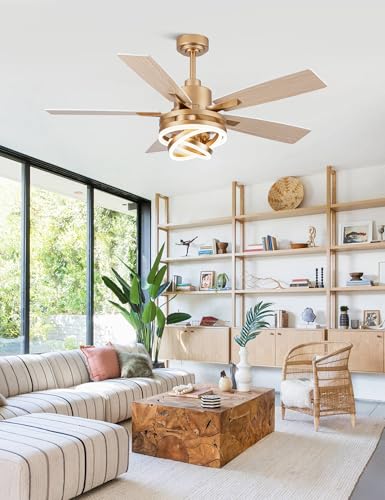 52" White and Gold Ceiling Fans with Lights Modern Chandelier Fan