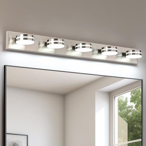 Brushed Nickel Bathroom Light Fixtures Over Mirror