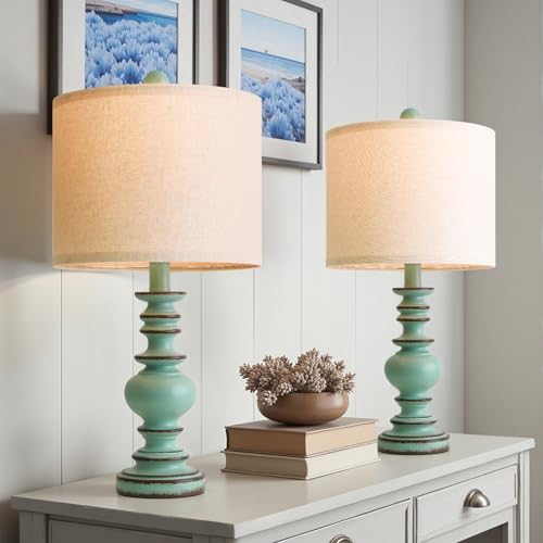 20" Distressed Teal Bedside Lamps Set of 2 (2 Count)
