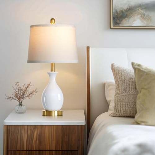 24" White Ceramic Table Lamps Set of 2 for Bedroom (2 Count)