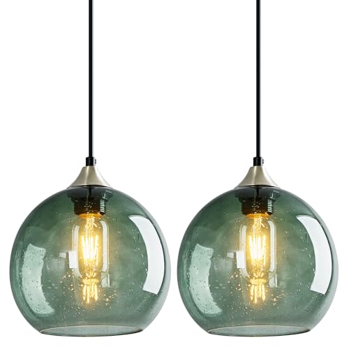 Gray Green Glass Pendant Lights Kitchen Island Lighting Globe Pendant Light Fixtures Modern Pendant Lighting for Bedroom Living Dining Room Light Fixture