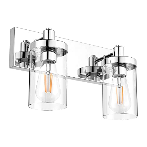 Bathroom Vanity Lighting Fixtures Chrome Vanity Light 2 Light Stainless Steel Bathroom Light with Clear Glass Shade