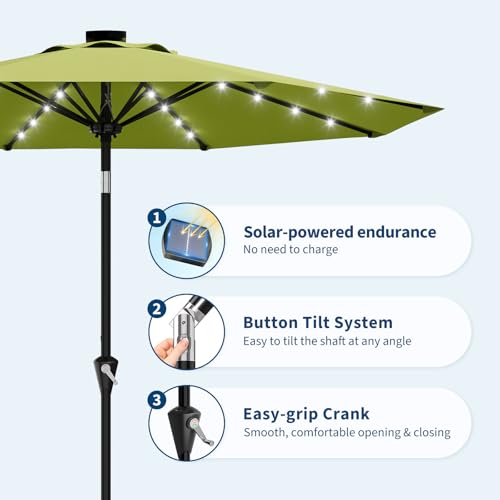 9FT Solar Patio Umbrella Outdoor Umbrella with 32 LED Lights