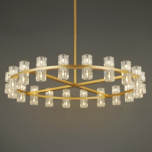 40 Light Dia 42" Gold Large Crystal Chandeliers for Dining Room Over Table