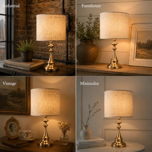 Drum Lamp shades Set of 2 Brown linen Table Lamp Bedroom floor lamp