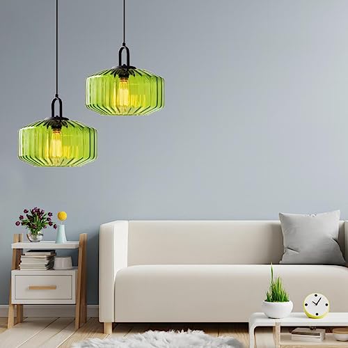 Green Glass Pendant Light Fixture Large Hand Blown Globe Shade