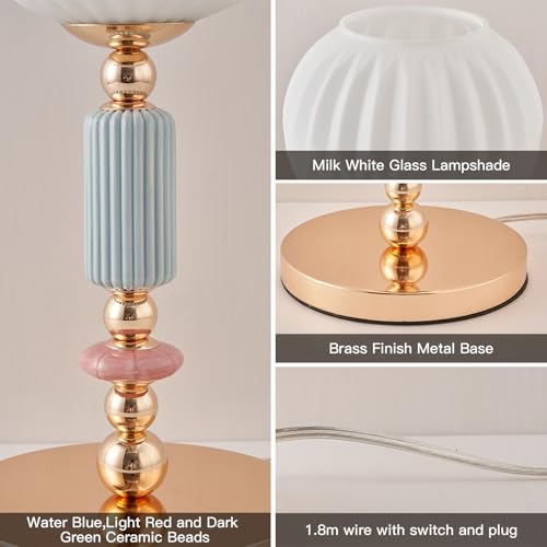 Modern Milk White Glass Table Lamp Bedside Nightstand Lamp Metal Desk Light with Plug Cord Switch for Bedroom Living Room Dining Room