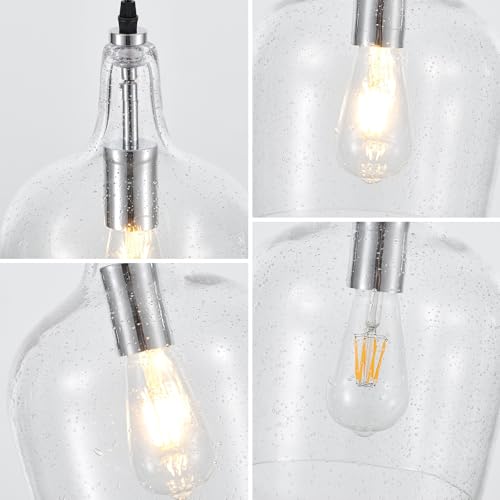 9” Chrome Seeded Glass Pendant Light Modern 1 Light Single Dome Pendent Lighting Fixtures for Kitchen Island Dining Room Hallway