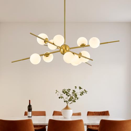Large Gold Sputnik Ceiling Light Fixture 39in 12 Light Frost Glass