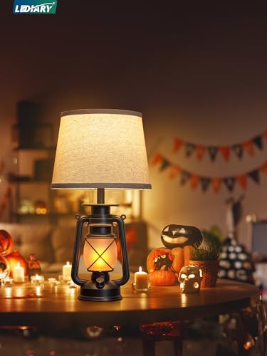 18.72" Black LED Lantern Flickering Flame Table Lamps Set of 2 (2 Count)