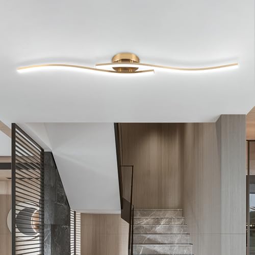 28W Linear Ceiling Light Gold Modern LED Ceiling Light Fixture 6000K Aluminum 39.37Inch Long Ceiling Lamp for Hallway
