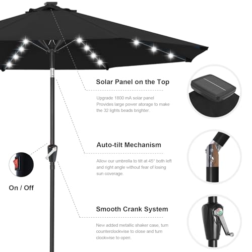 Solar Led Patio Umbrella with 32 Lights 9FT