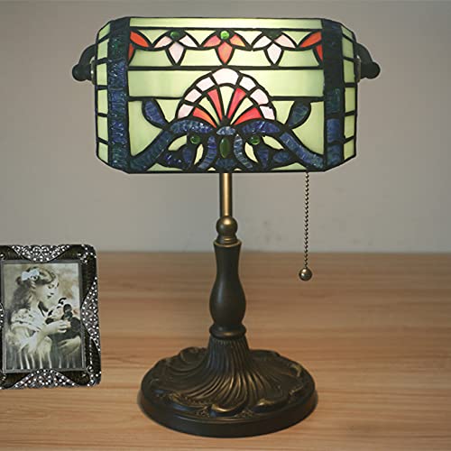 Tiffany Style Bankers Table Lamp Stained Glass Piano Desk Lamp Vintage Bedroom Bedside Lamp for Study
